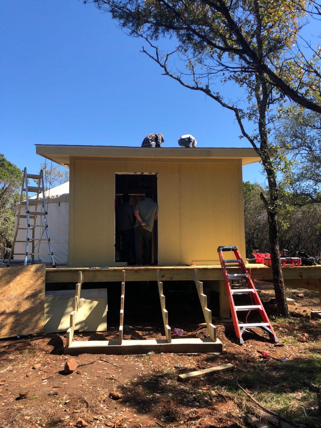 A Frame crew building a Hill Country cabin